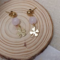 boucles d 'oreilles trèfle acier inoxydable doré quartz rose boucles d 'oreilles trèfle acier inoxydable doré quartz rose