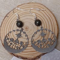 boucles d ‘oreilles champignons et pierre naturelle pyrite en acier inoxydable boucles d 'oreilles champignons et pierre naturelle pyrite en acier inoxydable