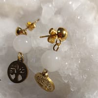 d'oreilles boucles d'oreilles arbre de vie et quartz rose