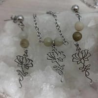 parure complète jade et lotus collier et boucles d 'oreilles jade et lotus