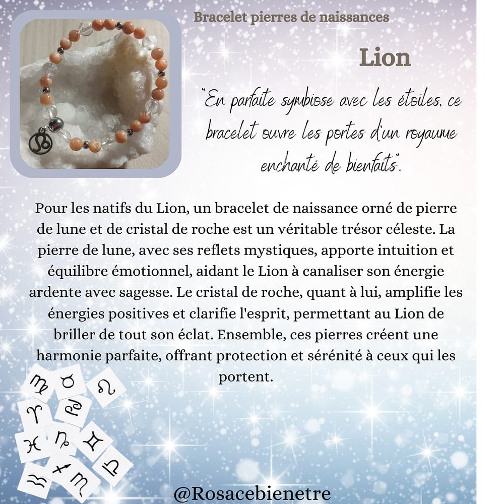 lion Bracelet pierres de soleil - Lion