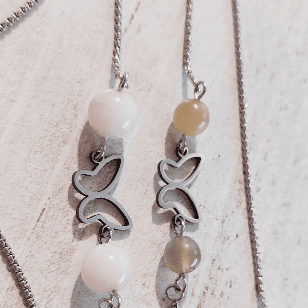 bracelet acier inoxydable papillon et quartz rose bracelet acier inoxydable papillon et quartz rose - jade