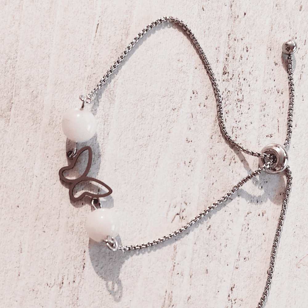 bracelet acier inoxydable papillon et quartz rose bracelet acier inoxydable papillon et quartz rose
