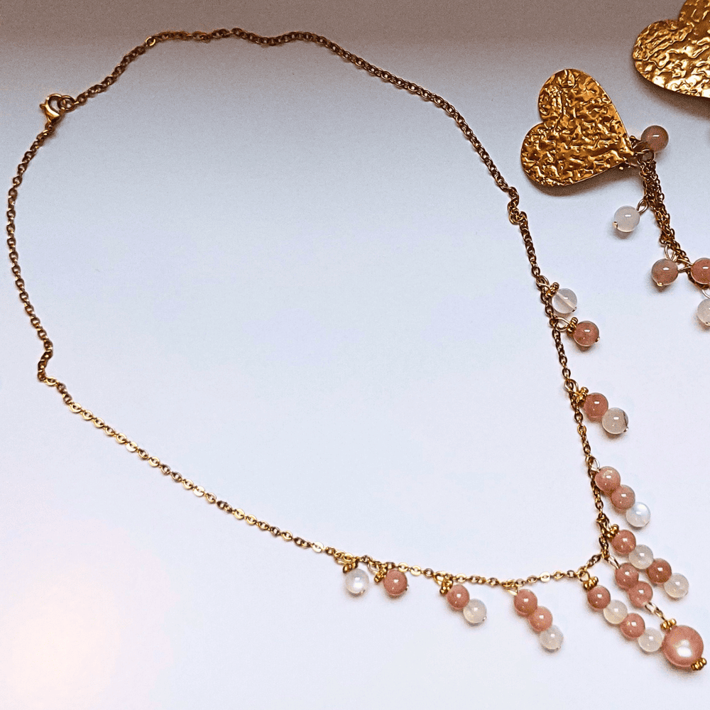 parure lune de miel : pierre de lune et acier inoxydable collier