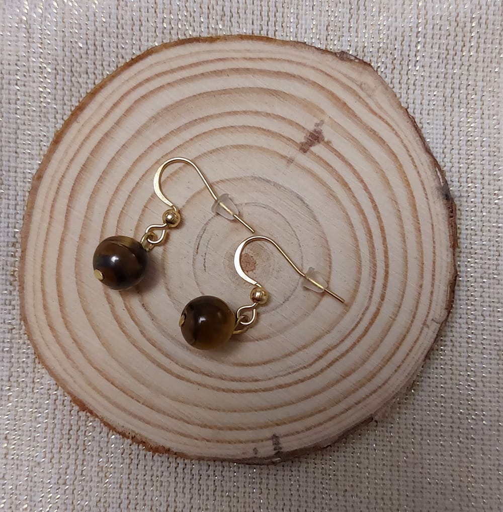 boucles d 'oreilles pierre œil de tigre acier inoxydable doré boucles d 'oreilles pierre œil de tigre acier inoxydable doré