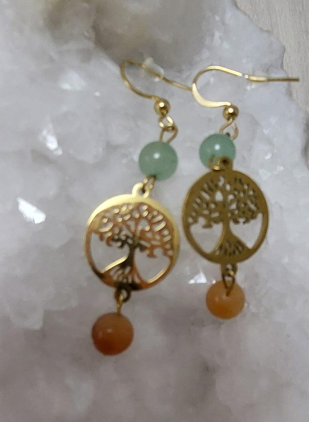 boucle d 'oreille arbre de vie et aventurine boucle d 'oreille arbre de vie et aventurine