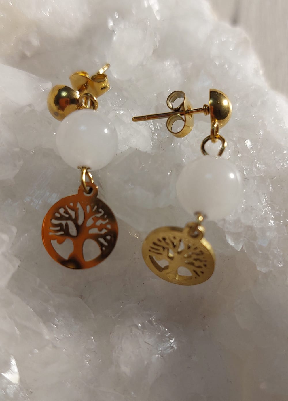 boucles d'oreilles quartz rose et arbre de vie boucles d'oreilles quartz rose et arbre de vie