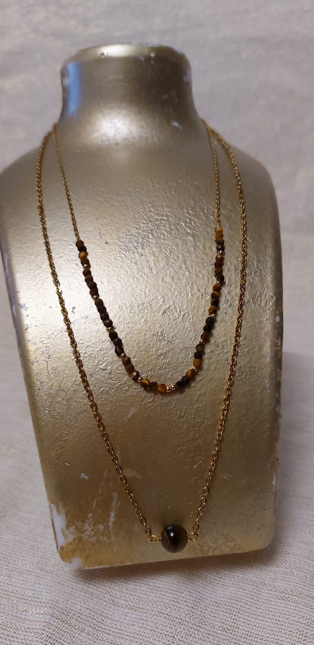 collier œil de tigre - acier inoxydable doré collier œil de tigre