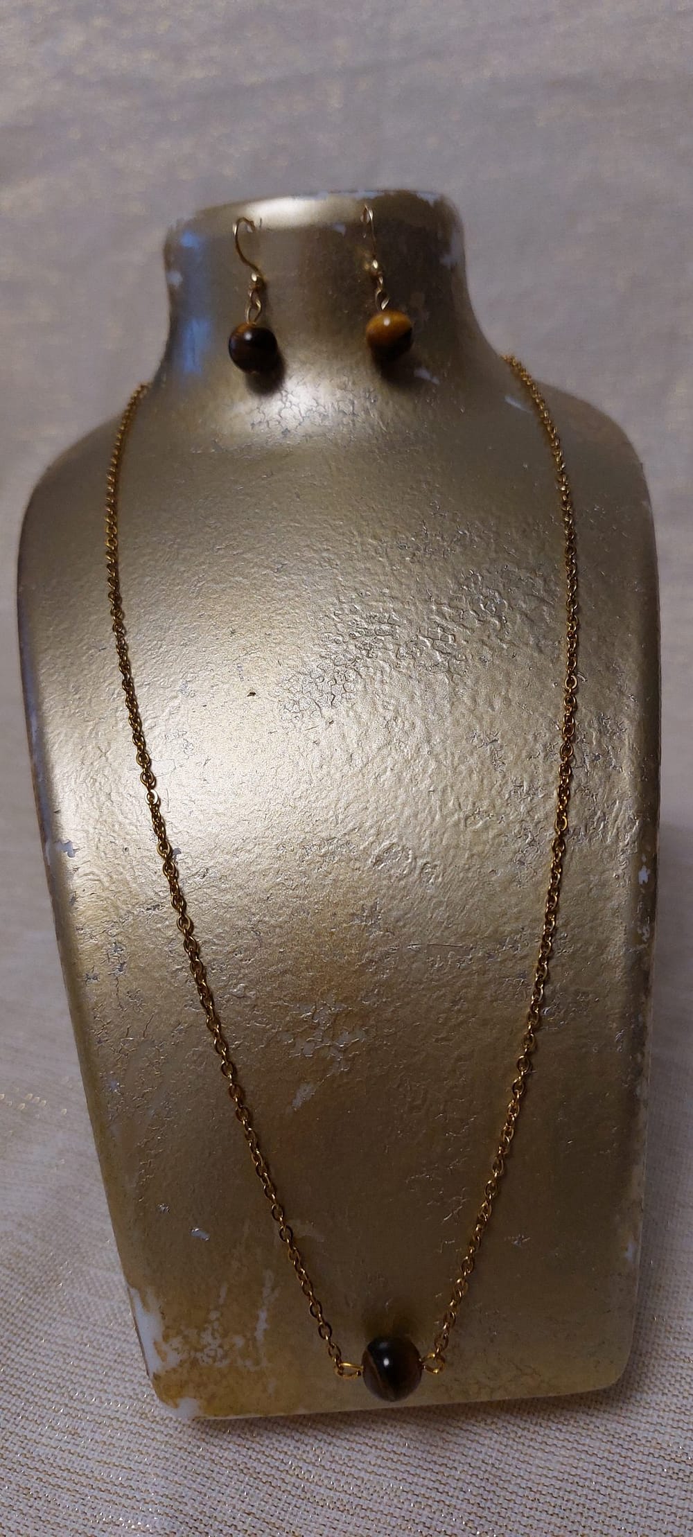 collier œil de tigre - acier inoxydable doré collier œil de tigre - acier inoxydable doré