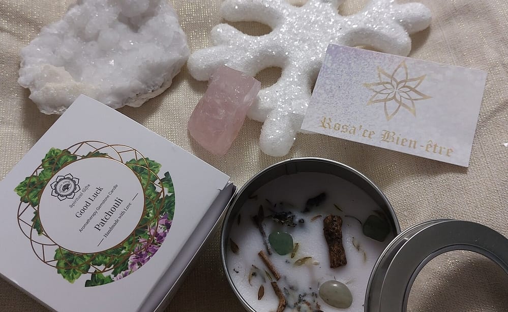 Bougie green Tree " bonne chance" aventurine verte + patchouli Bougie green Tree " bonne chance" aventurine verte + patchouli