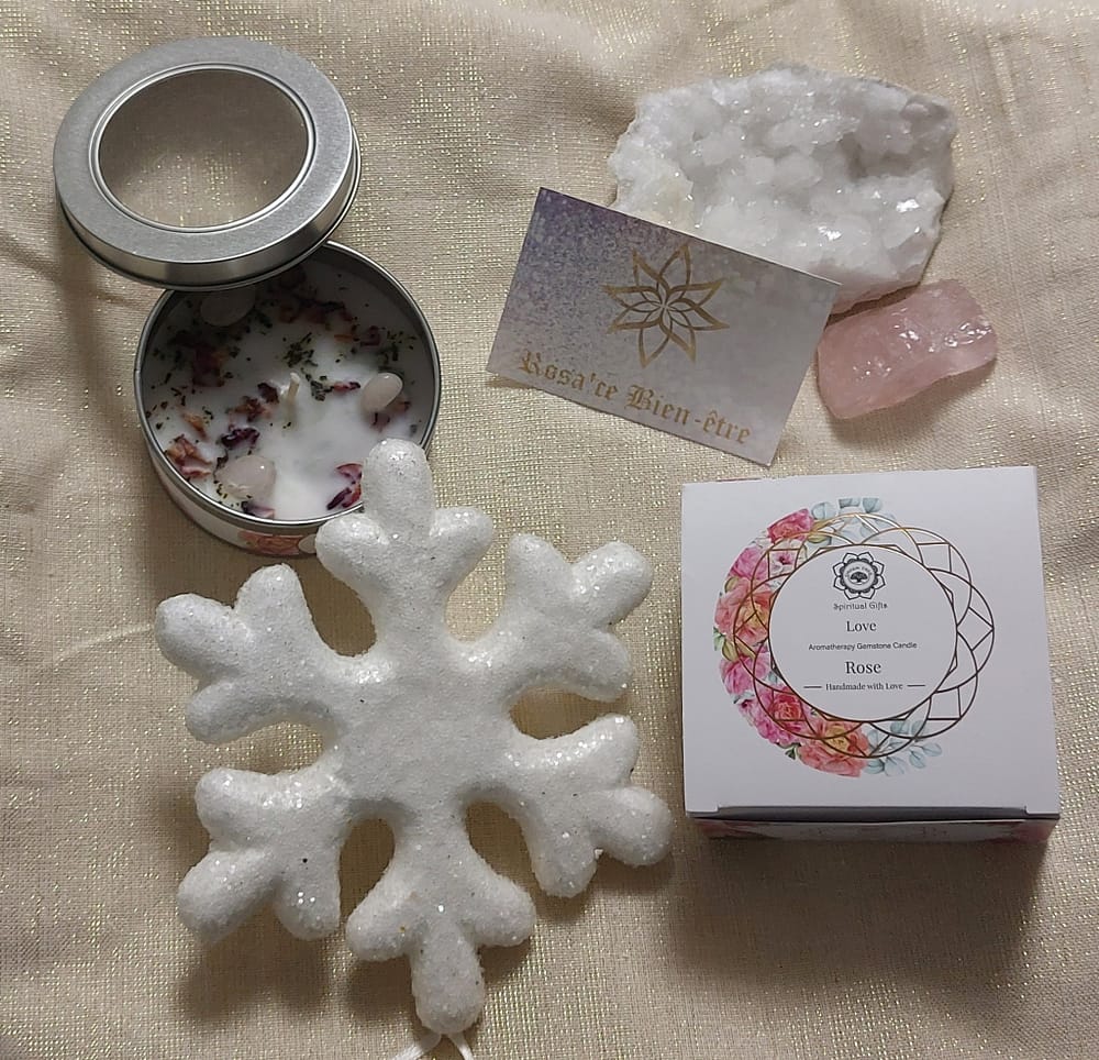 Bougie green Tree " amour" quartz rose+ rose Bougie green Tree " amour" quartz rose+ rose