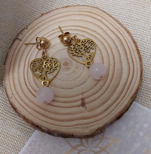 boucles d 'oreilles arbre de vie quartz rose boucles d 'oreilles arbre de vie acier inoxydable doré quartz rose