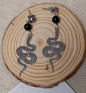 boucles d’oreilles onyx et serpent boucles d 'oreilles serpent et pierre onyx- acier inoxydable