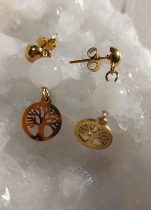 boucles d'oreilles quartz rose et arbre de vie boucles d'oreilles quartz rose et arbre de vie