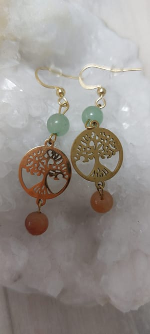boucle d 'oreille arbre de vie et aventurine boucle d 'oreille arbre de vie et aventurine