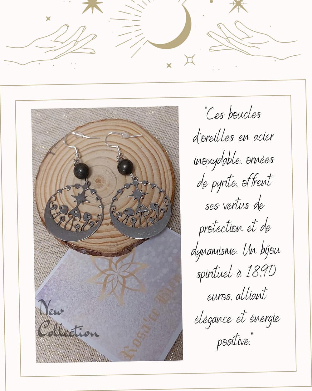 Boucles d'oreilles champignons - pierre pyrite