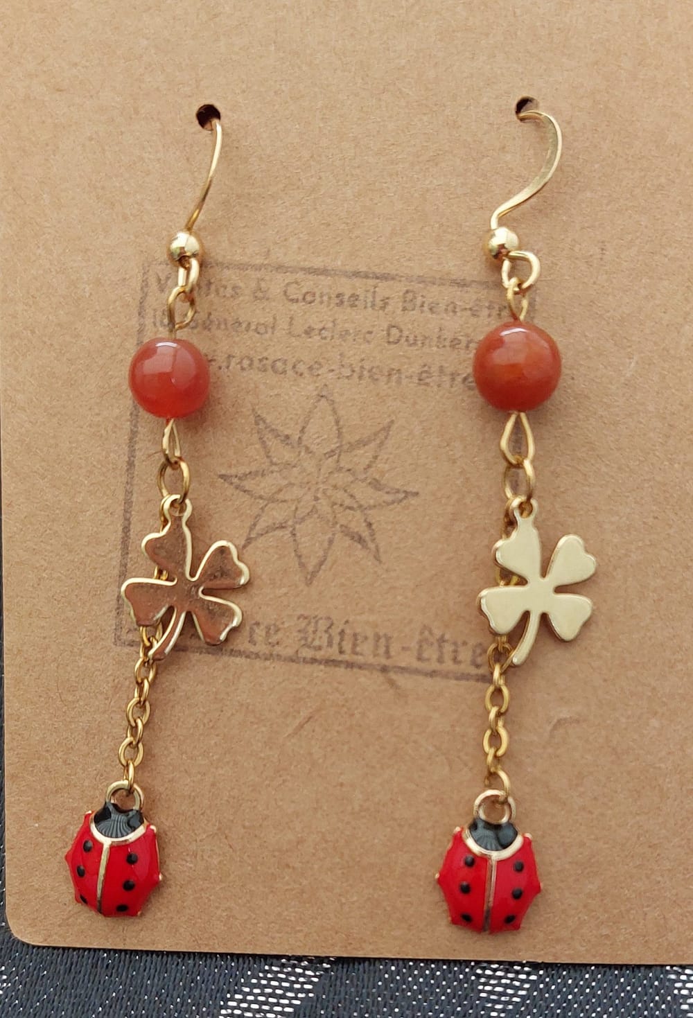 Boucles d’oreilles Porte-Bonheur – Aventurine Symboles dorés