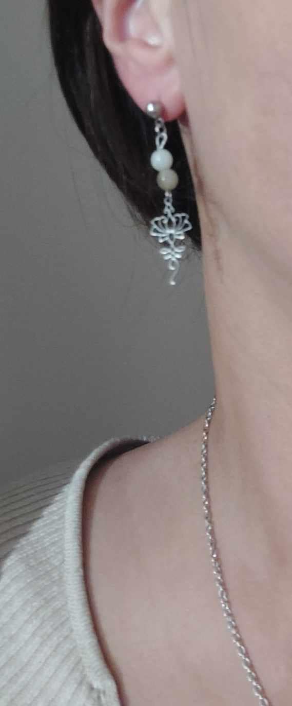 boucle d 'oreille jade portée Parure lotus jade verte en acier inoxydable