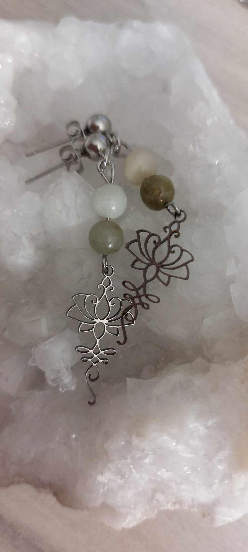 boucles d 'oreilles jade et lotus